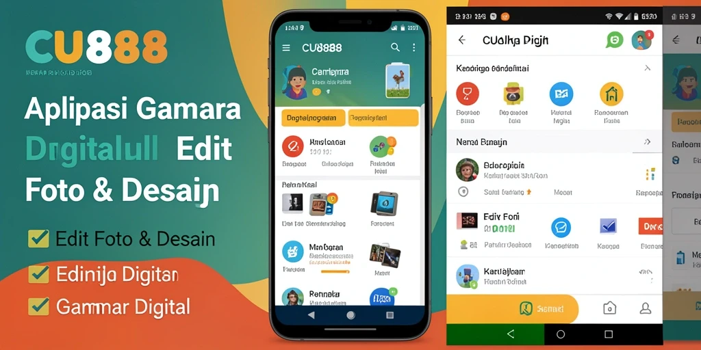 Antarmuka CU888 menunjukkan berbagai fitur edit foto yang menarik.